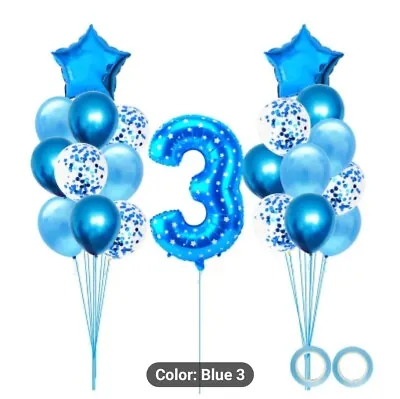 24 Pieces Balloons Blue Number 3 Metallic Confetti Ribbon Rolls • $9