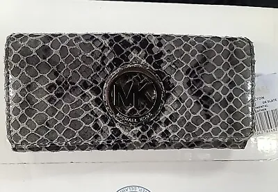 NWT MICHAEL KORS MK Signature Fulton Flap Continental Wallet Slate Grey • $42