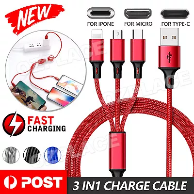 3 In 1 Multi USB Charger Charging Cable Cord For IPhone Micro USB TYPE Android • $4.35