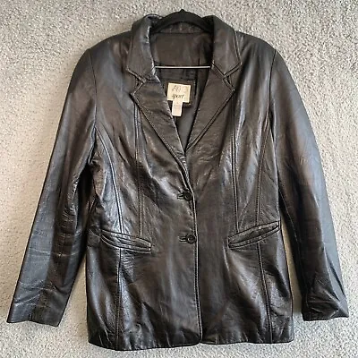$34.99 • Buy Vintage Vakko Sport Black 100% Leather Jacket Button Up Blazer Women’s M