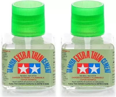 TAMIYA EXTRA THIN CEMENT 2 PACK Lot PLASTIC MODEL GLUE 40 Ml MODELING 87038 • $16.95