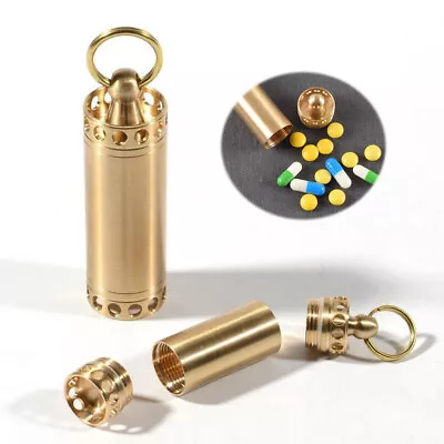 Brass Pill Storage Case Holder Keychain EDC Box Medicine Capsule Container • $6.61