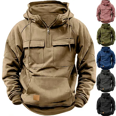Men Army Tactical Hoodie Casual Hooded Pocket Sweatshirts Pullover Sweater Tops • £6.99