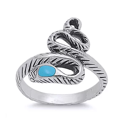 Women 18mm 925 Sterling Silver Turquoise Accented Snake Vintage Style Ring Band • $29.89