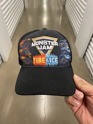 MONSTER JAM Fire And Ice Cap Hat Black Adjustable Snapback • $13