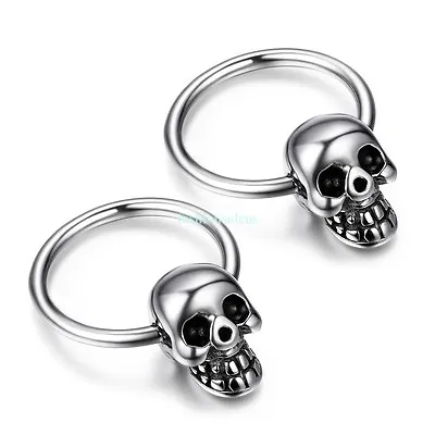 Punk Rock Men's Stainless Steel Skull Skeleton Ear Stud Hoop Huggie Earrings F • $8.99