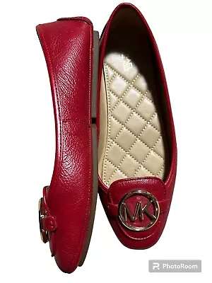 Michael Kors MK Lillie Red Moccasin Leather Loafers Flats Shoes Size 6 • $38