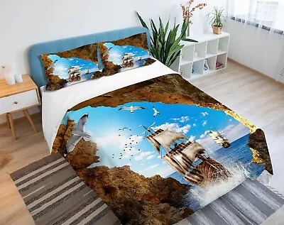 3D Ocean Sailing Boat A2638 Bed Pillowcases Quilt Duvet Cover Set Queen King Amy • £62.50