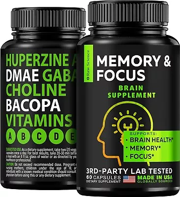 Nootropics Brain Supplements For Memory & Focus With Huperzine A Brain Support • $16.95