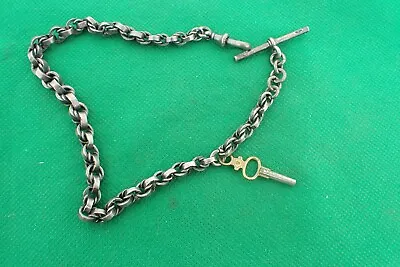 Antique T-Bar Sterling Silver Pocket Watch Chain English Stamp J.R. 13 1/2  • $225