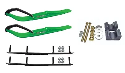 C&A Pro Green Razor Snowmobile Skis W/ 6  Round Bars Complete Kit • $368.02