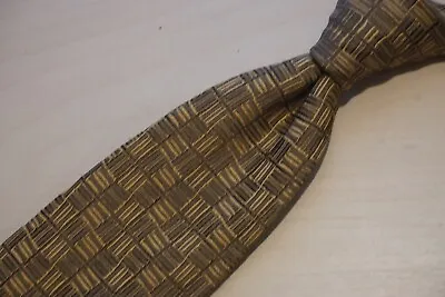 Salvatore Ferragamo Wheat Brown Dashed Plaid Woven Silk Tie Made Italy • $119.99