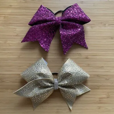 Cheerleading Cheer Hair Bows - Gold Rhinestone Diamante - Purple Pink Glitter • £2.99