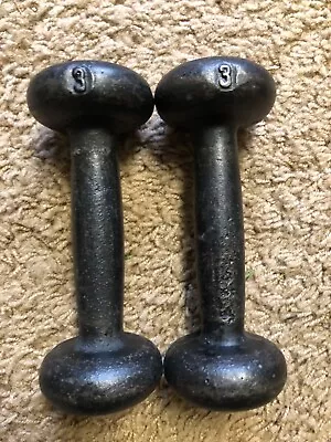 Vintage Pair 3 Lb Pair Bun Dumbbells Possibly Jackson? Weights Weight Plates • $69