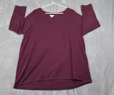 J Jill Shirt Womens Plus 2X Maroon Long Sleeve V-Neck Pima Cotton • $14.88