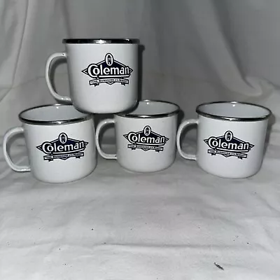 Vtg Coleman Camping Coffee Mugs Cup White Enamel Sunshine Of The Night Lantern • $34.99