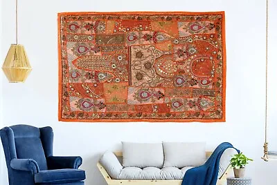 Indian Heavy Hand Embroidered Wall Hanging Vintage Zari Patchwork Beads Tapestry • $82.50