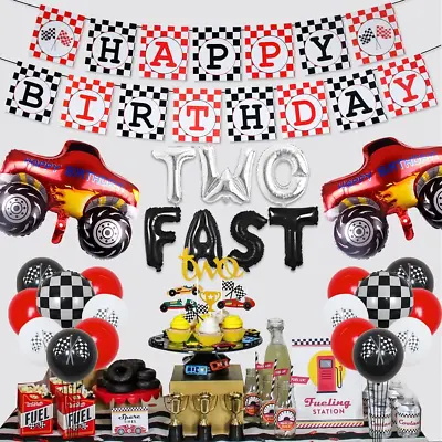 Cars 2nd Birthday Party Decorations Two Fast Racing Car Birthday Party Supplies • £17.89