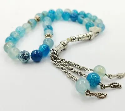 Blue Agate Rosary 33 Beads 35gr Hand Made With Box Masbaha Sobha Meditation Rosa • $29.99