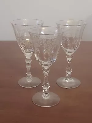 Fostoria CHINTZ Elegant Glass ETCHED Pattern 5 3/8  CLARET WINE Goblets Set Of 3 • $30.01