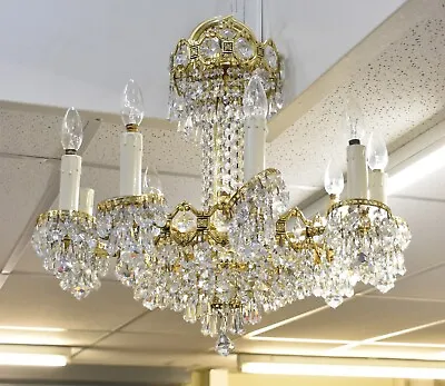 Vintage Chandelier Large Heavy Crystal Tear Drop 9 Arm French Art Deco Style • £200