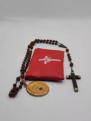 Vintage Rosary Beads With Red Pouch   God Bless Rose  Total Length 28  Medium... • $24.75