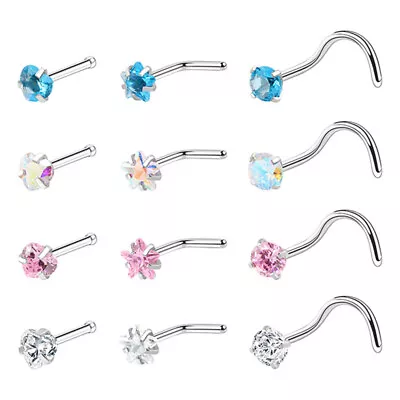 3Pcs Surgical Steel L Shaped Nose Stud Rings Piercing Jewelry Zircon Nose Ring • $1.56