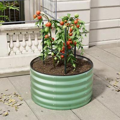80cm Round Outdoor Garden Metal Raised Vegetable Planter Flower Trough Grow Bed • £35.95