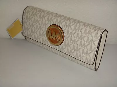 MICHAEL KORS Women's Fulton White Vanilla MK Signature LG Gusset Carryall Wallet • $139.99
