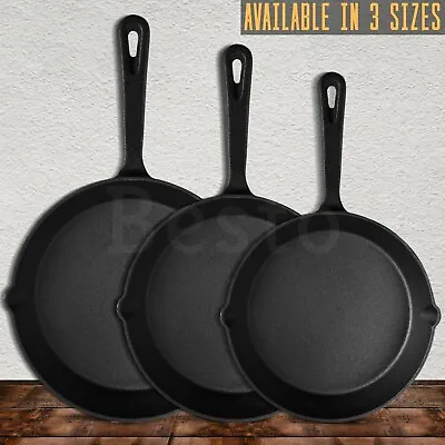 £17.99 • Buy Frying Pan Pre-Seasoned Safe Cast Iron Skillet Griddle BBQ Cookware 16/20/25cm