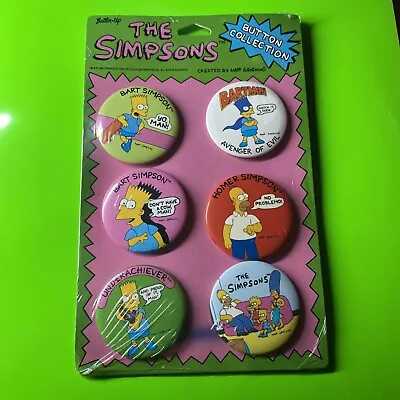 Vintage The Simpsons Pinback Button Collection - 6 Pins Sealed (Bart Homer TV) • $6.97