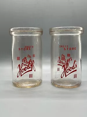 Pair Of Vintage Half Pint Red Graphics Milk Bottles- 'IT'S HOOD'S  • $19.95