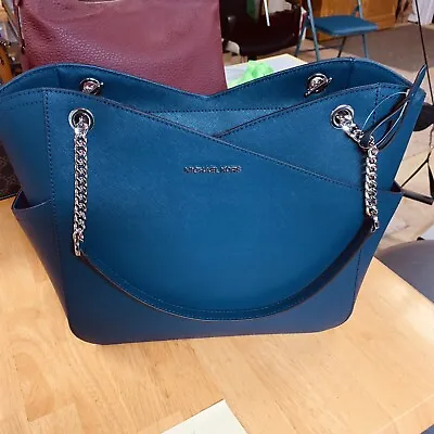 Blue Michael Kors Women Large Shoulder Chain Tote Bag Satchel Purse Handbag Blue • $179.95