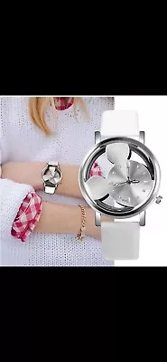 Watch Mickey Mouse Transparent Hollow Quartz Leather Strap Wristwatch • £8