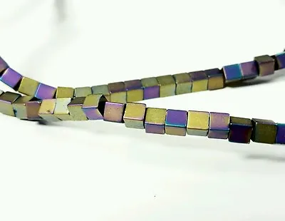 Hematite Cube Beads AB Rainbow Multicolour 2mm X 2mm 1 Strand Approx 180 Pcs • £3.35
