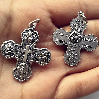 £5.82 • Buy Italy Crucifix Silver Jesus Mary Baby Cross Rosary Parts Center Catholic Pendant