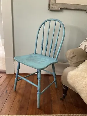 VTG Green Chair Spindle Windsor Chair Teal Green Patina + Dims & Shipping TBD • $45