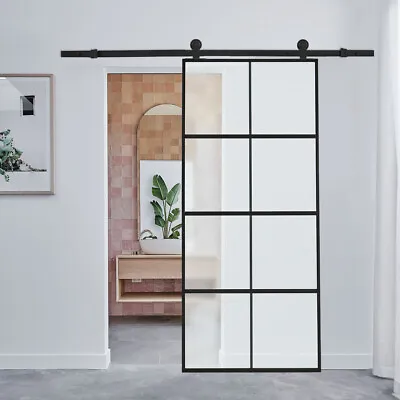 Sliding Barn Door Clear / Frosted Glass Hardware Kit 6-7FT / Door With Track Kit • £179.95