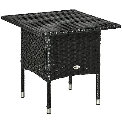 Outsunny PE Rattan Outdoor Coffee Table Easy Match Rattan Side Table Black • £34.99