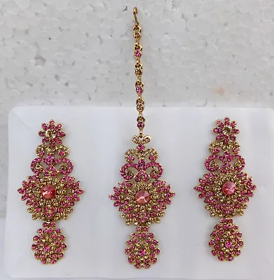 Bollywood Bridal Indian Antic Gold Plated Kundan Mang Tikka Earrings Jewelry Set • $17.72