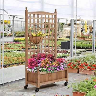 Raised Garden Bed With Trellis & Wheels Standing Vertical Planter Box For Vines • $134.99