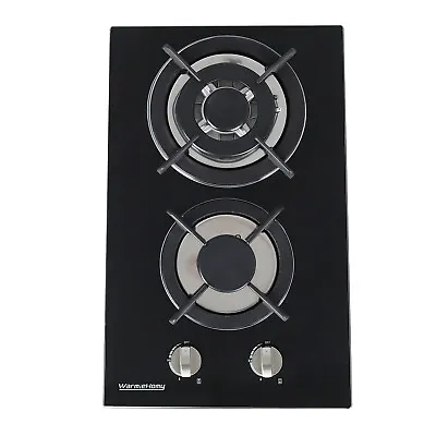 30x51cm Black Practical Gas Stove 2 Burner On Glass Hob Cast Iron Pan Support • £99.95