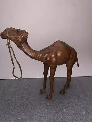 $25 • Buy Vintage Leather Wrapped 13.5  Camel Statue Figure Figurine Glass Eyes Standing