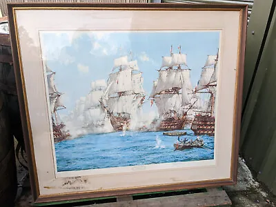 £345 • Buy Huge Framed Signed Print 'The Battle Of Trafalgar' Signed Montague Dawson
