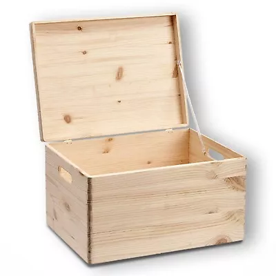 Large Plain Wooden Storage Box With Lid Keepsake Gift Box Chest • £30.97