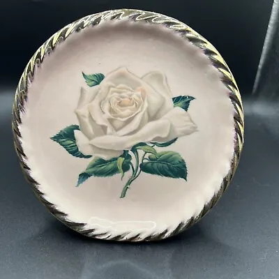 Vintage Ceramic Planter - Pink Rose With Gold Trim  • $14.88