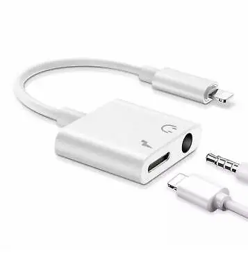 2 In 1 Headphone 8 Pin Adapter 3.5mm Aux Audio Charger Splitter For IPhone IPad • £5.99