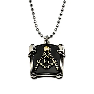 Double Column Square & Compass Masonic Necklace - [Black & Gold][1 1/4'' Tall] • $12.99