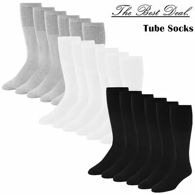 3-12 Pairs Mens Athletic Sports Solid Mid Calf Cotton Long Tube Socks Size 9-15 • $7.88