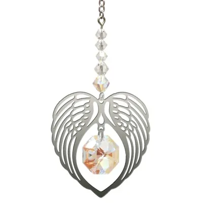 £10.99 • Buy Angel Wing Heart - Aurora Borealis April Birthstone Crystal Suncatcher Keepsake